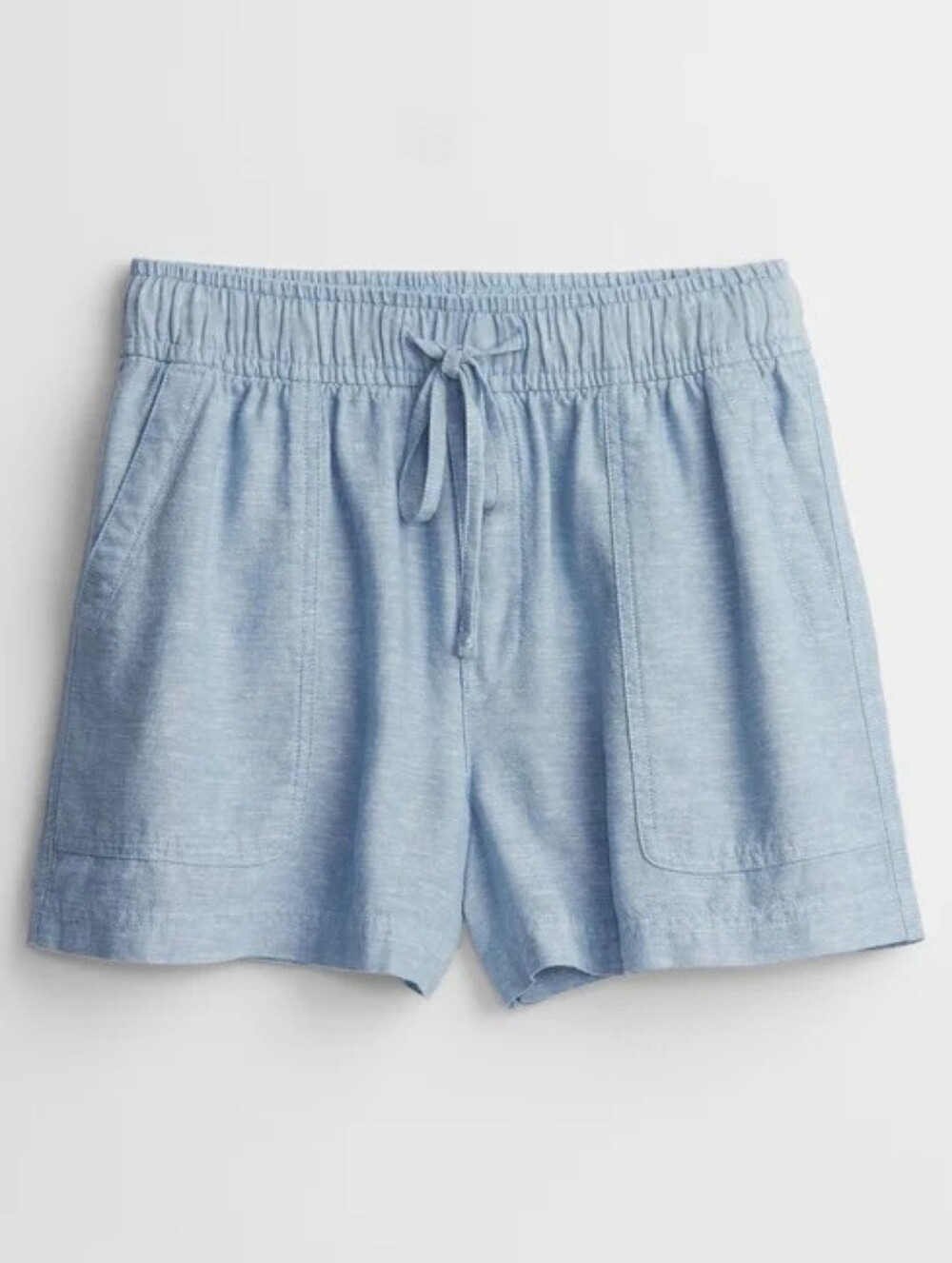 Gap Easy Pull On Shorts Indigo Chambray Linen Blend High Rise Drawstring Size M
